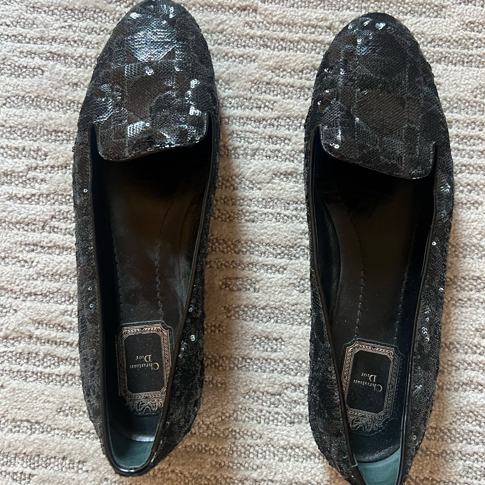 Dior Black Sequin Loafers